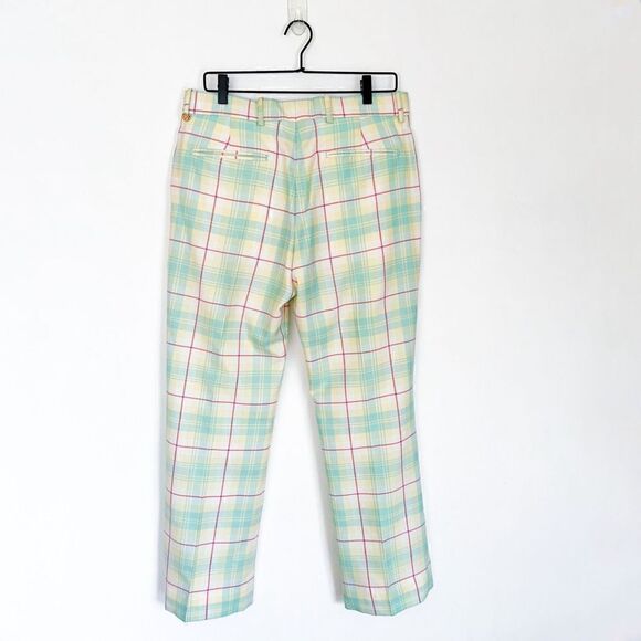 IJP Ian Poulter Design Men’s Yellow Blue Wool Blend Spring Pastel Plaid Golf Pan - Picture 2 of 10